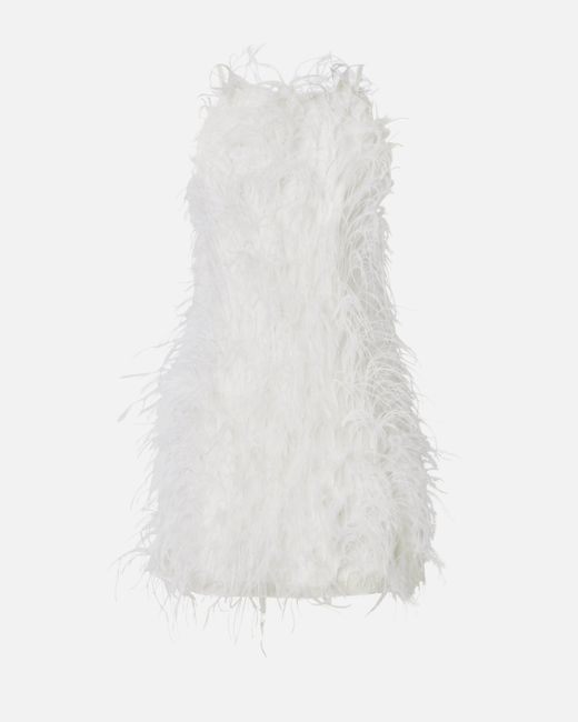 Pinko White Short Dress With Feathers