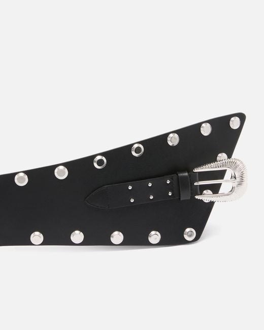 Pinko Black Leather Belt With Studs And Strap, 15 Cm