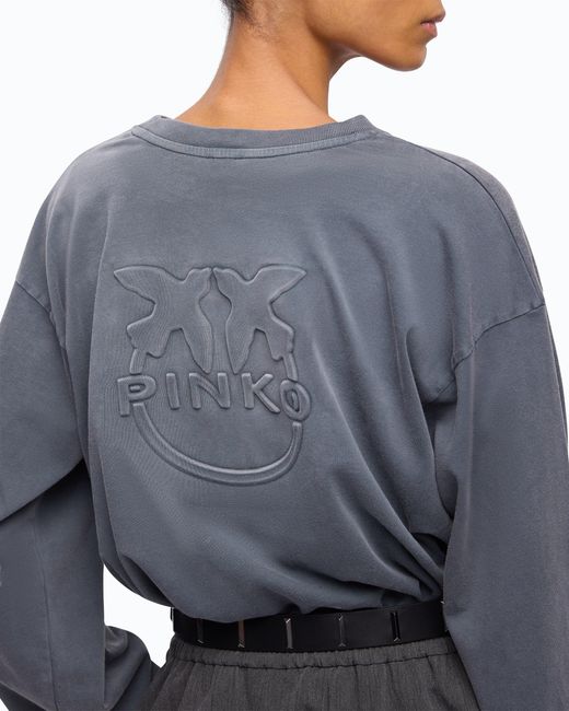 Pinko Gray Faded-Effect Sweatshirt With Love Birds Logo