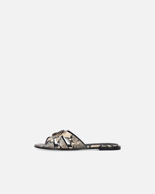 Pinko White Leather Slip-On Sandals With Python Print And Love Birds Logo