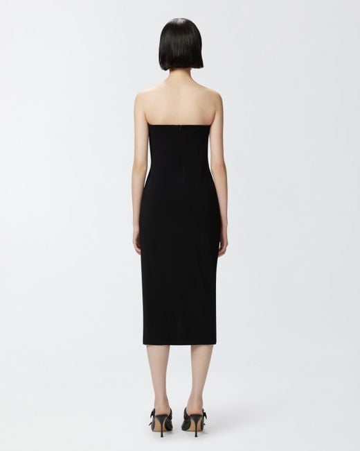Pinko Black Evening Midi Dress With Contoured Neckline