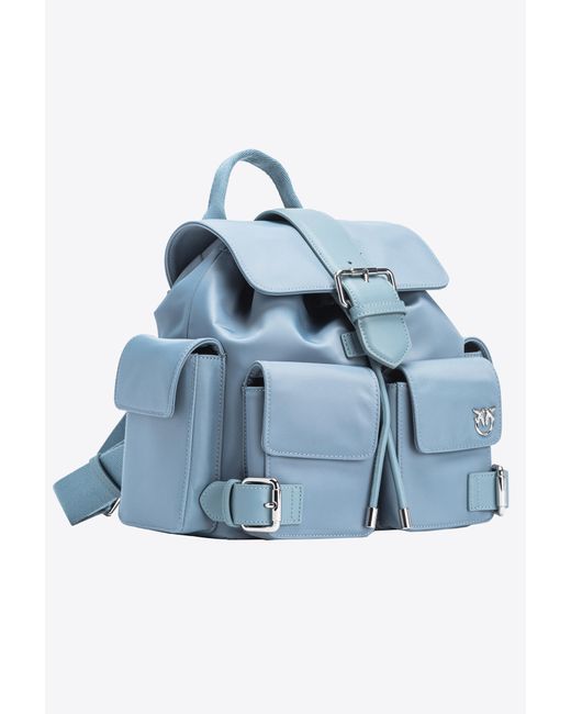Pinko Blue Recycled Fabric Multi-pocket Backpack