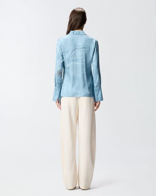Pinko Blue Fluid Shirt With Placed Jewel Print