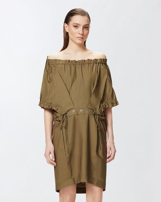 Robe Courte Froncée En Popeline Avec Boutons Pinko en coloris Green