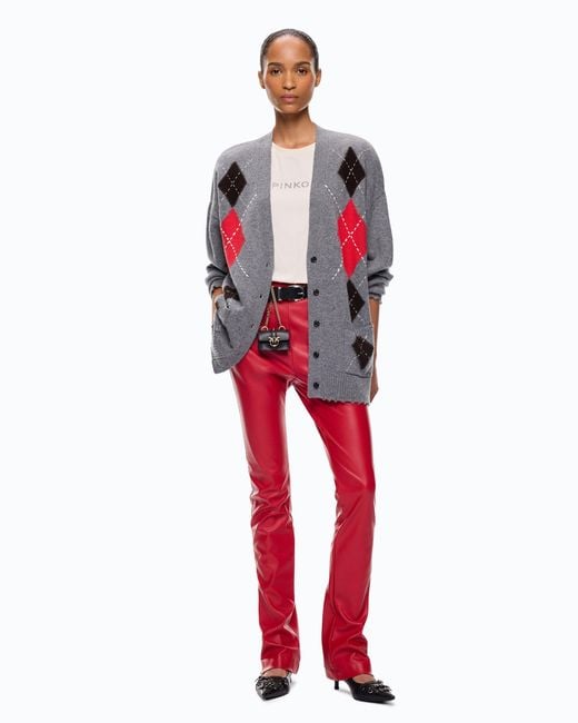 Pinko Gray Wool And Cashmere Cardigan With Diamond Motif