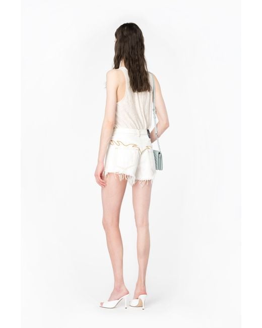Pinko White Fringed Shorts With Embroidery On The Back