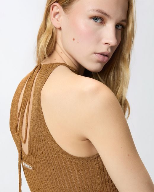 Pinko Brown Off-The-Shoulder Top With Neck Fastening