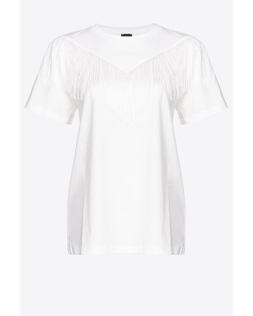 T-shirt con frange sottili di Pinko in White
