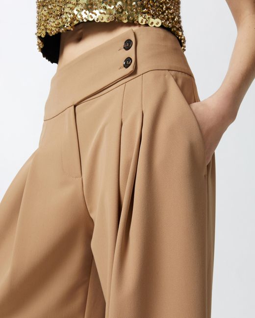 Pinko Natural Elegant Wide-Leg Trousers With Darts