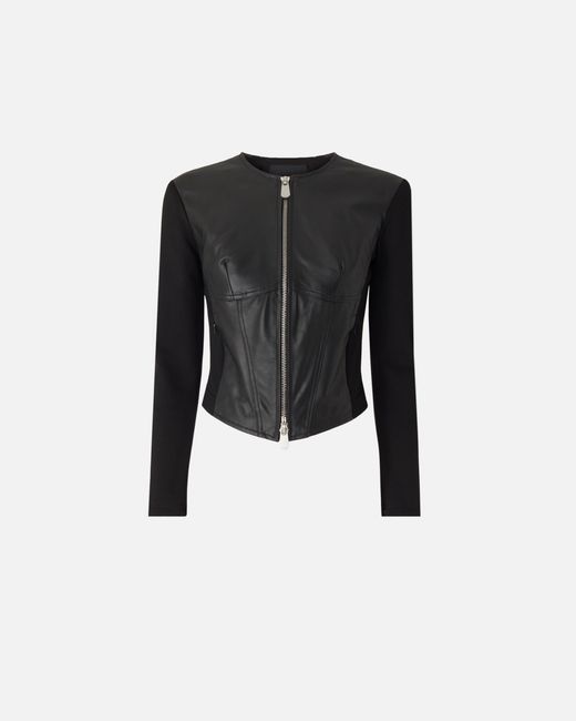 Pinko Black Leather Bustier Jacket With Zip