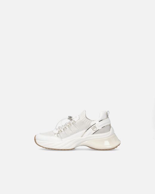Pinko White Knitted Sneakers With Laces And Cord Lock