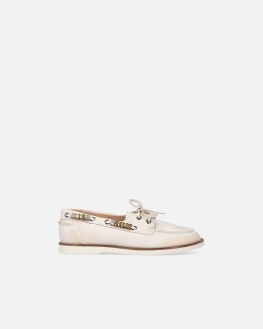 Pinko White Leather Moccasins With Jewel Details