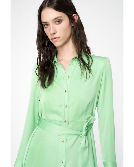 Pinko Green Matte Satin Shirt Dress