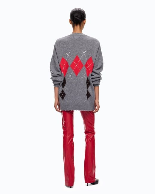 Pinko Gray Wool And Cashmere Cardigan With Diamond Motif
