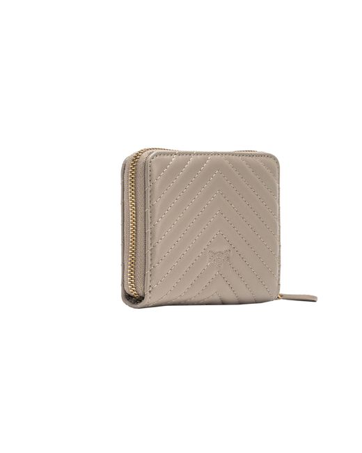 Pinko Natural Square Zip-around Wallet In Chevron-patterned Nappa Leather