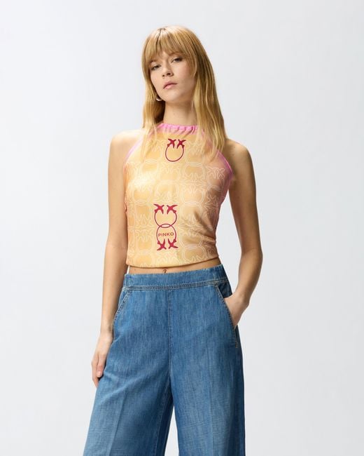 Pinko White Cover-Up Top With Love Birds Logo