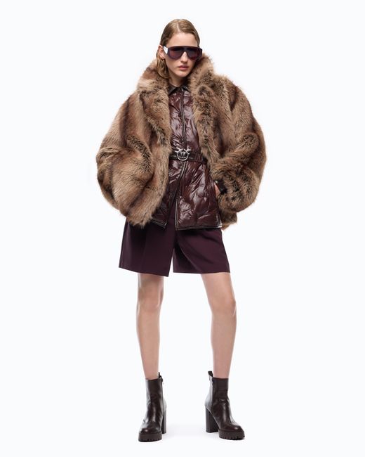 Pinko Brown Fur-Effect Pea Coat