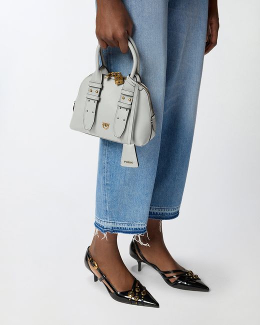 Pinko White Leather Mini Escape Bag Bowling Bag