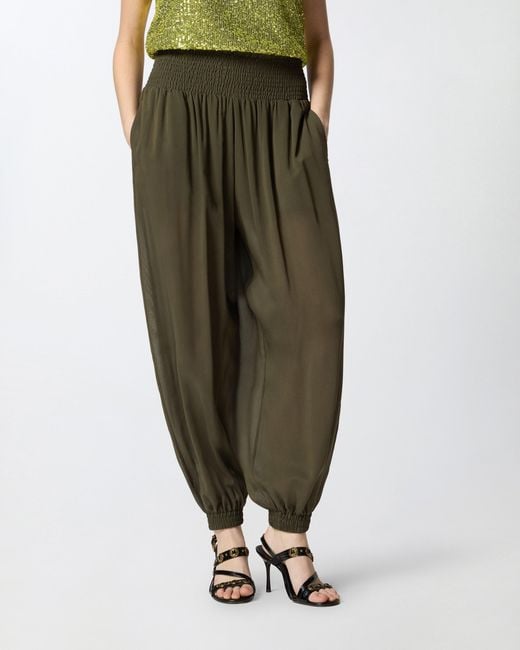 Pinko Green Semi-Sheer Balloon-Fit Trousers
