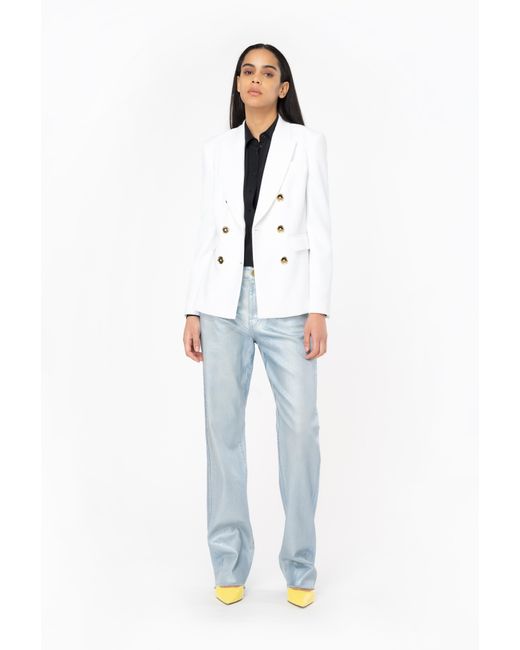 Pinko White Double-breasted Blazer With Metal Buttons