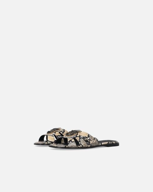 Pinko White Leather Slip-On Sandals With Python Print And Love Birds Logo