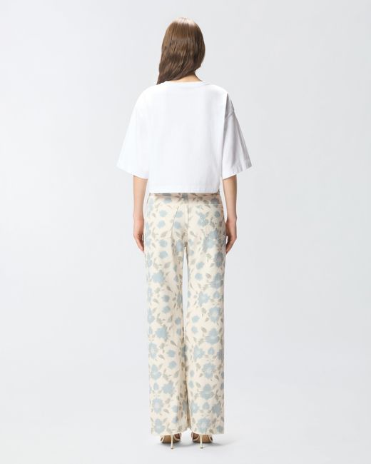 Pinko White Cropped T-Shirt With Love Birds Embroidery
