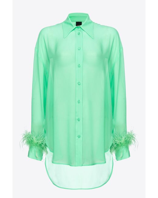 Pinko Green Camicia Lunga Con Piume