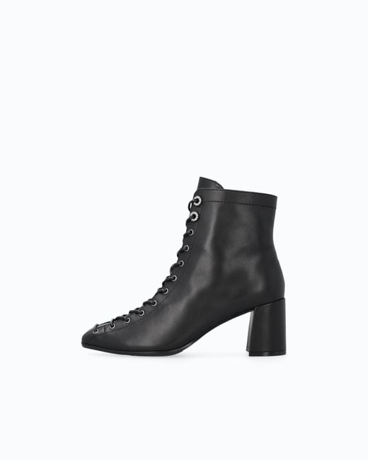 Pinko White Lace-Up Leather Ankle Boots With Heel