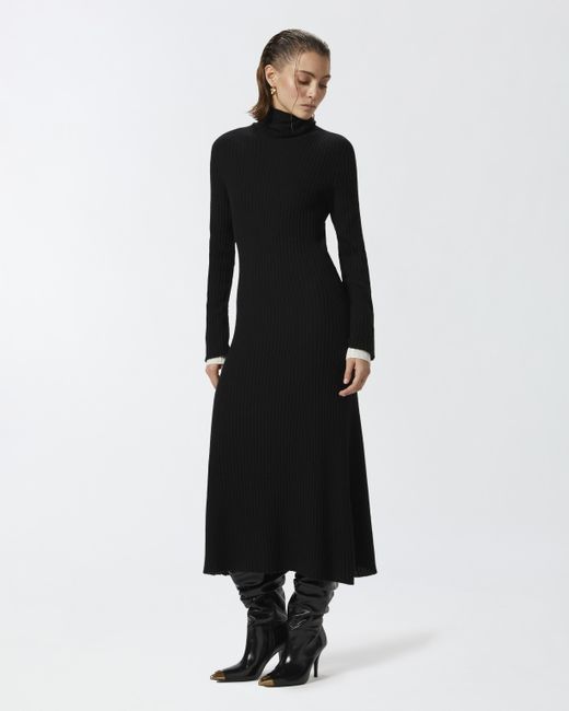 Pinko Black Long Ribbed Knit Cashmere-blend Dress