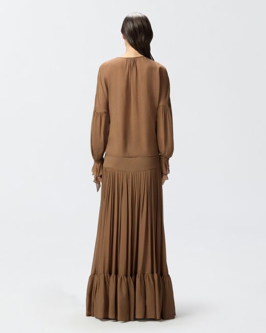 Pinko Brown Flowing Blouse With Gathering And Cuff Ruffles