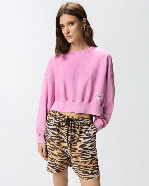 Pinko Pink Cropped Sweatshirt With Branded Label