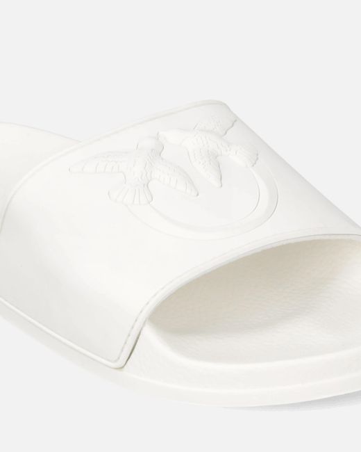 Pinko White Rubber Slip-On Sandals With Love Birds Maxi Logo