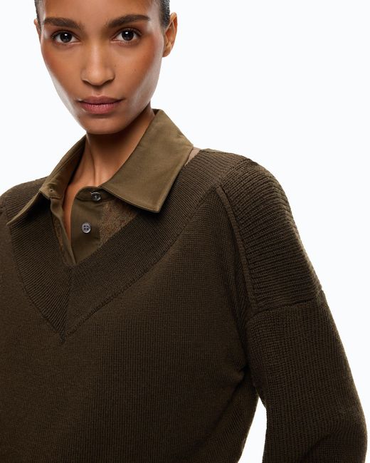 Pinko Green Cropped Wool Sweater With Balloon Sleeves