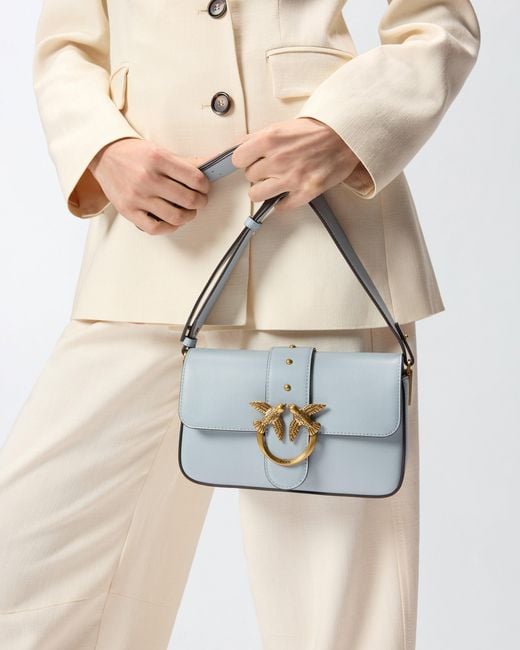 Pinko Blue Soft Leather Shoulder Bag Mini Love Bag