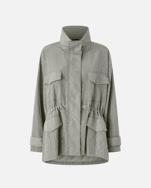Pinko Gray Technical Parka With Rhinestone-Effect Mini Studs, Wild Dove