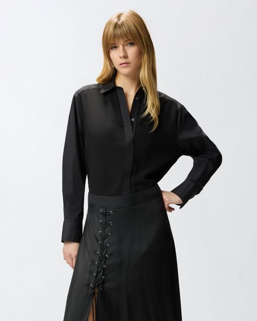 Pinko Black Poplin And Crêpe Shirt