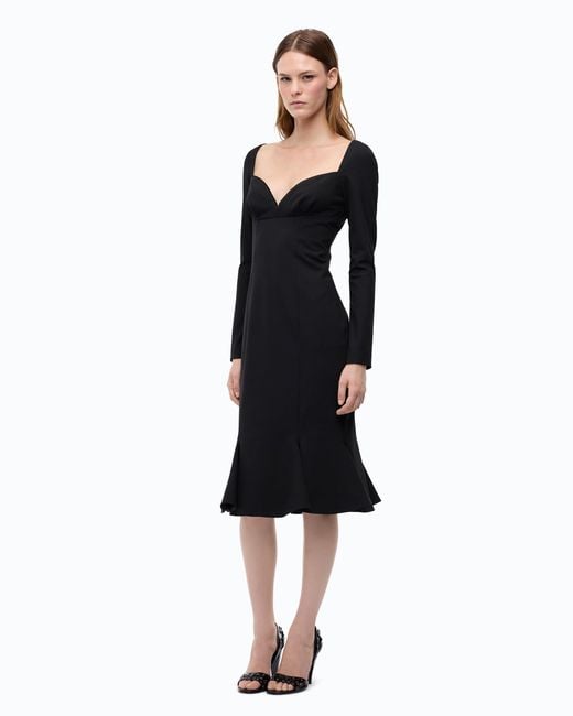 Pinko Black Slim-Fit Midi Dress With Sweetheart Neckline And Ruffles