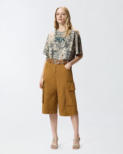 Pinko Natural Cargo Bermuda Shorts With Rivets