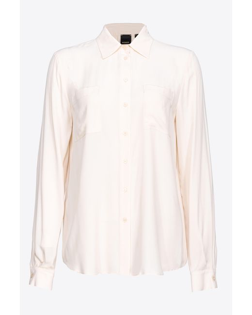 Camicia misto seta con taschini di Pinko in White