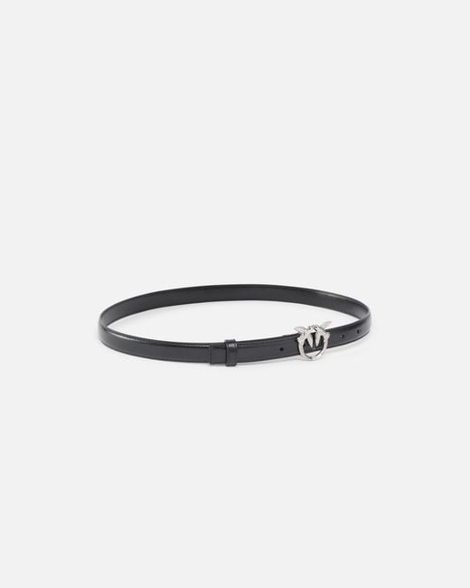 Pinko White Glossy Leather Belt With Love Birds Buckle And Micro Studs, 2 Cm