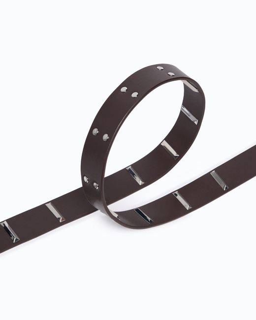 Pinko White Leather Belt With Rectangular Studs, 3 Cm