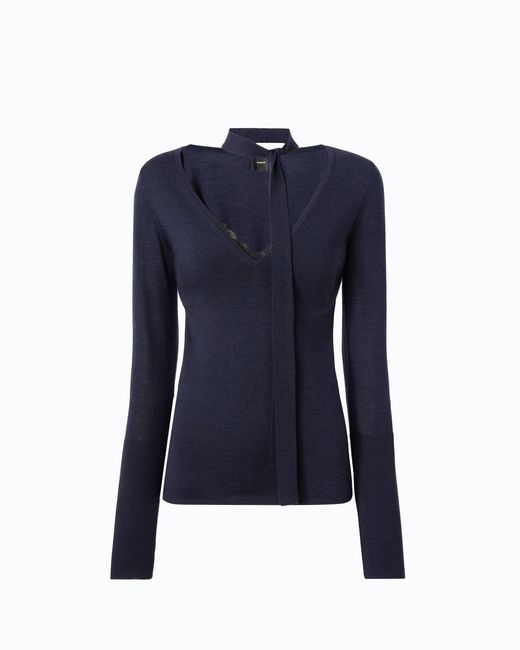 Pinko Blue Wool Sweater With Lace And Sash