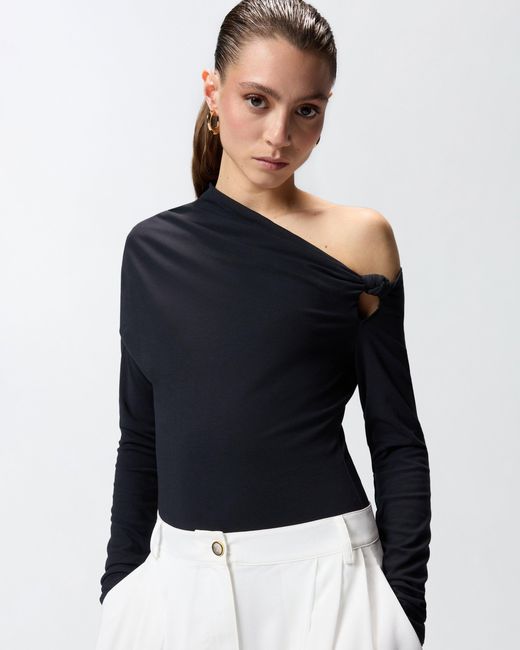 Pinko Black Bodysuit With Asymmetric Neckline