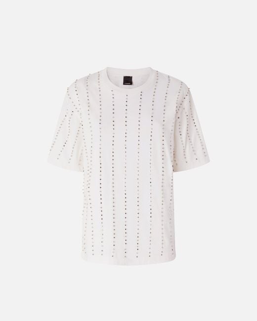 Pinko White T-Shirt With Jewel Stripes