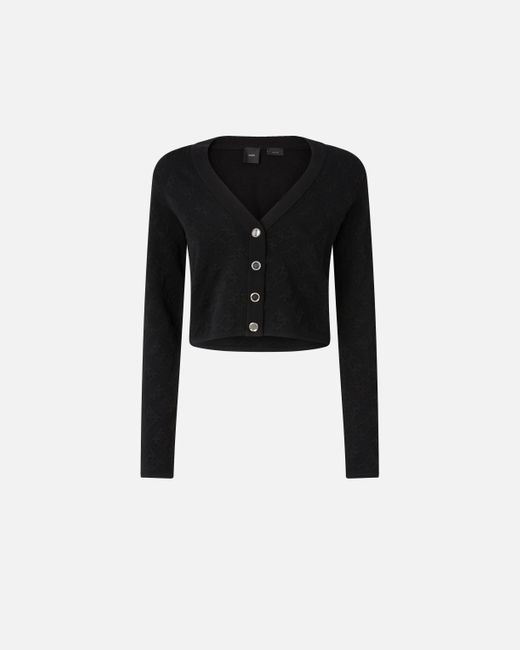 Pinko Black Monogram V-neck Cropped Cardigan