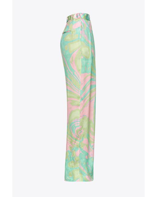 Pinko Green Splash-print Satin Trousers