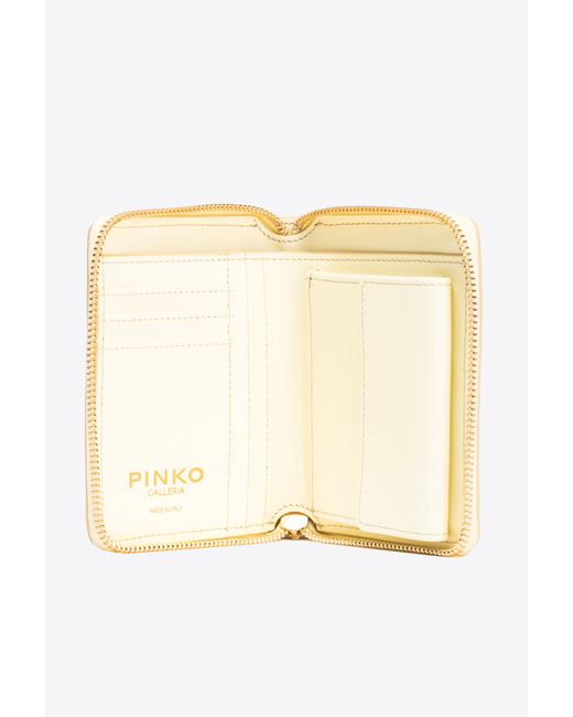 Pinko Natural Galleria Square Zip-around Wallet In Shiny Croc-print Leather