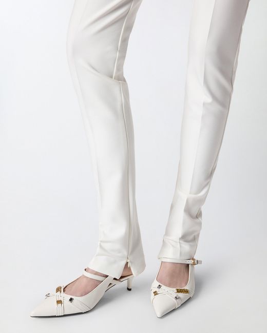 Pinko White Trousers With Adjustable Hem Slit Detail
