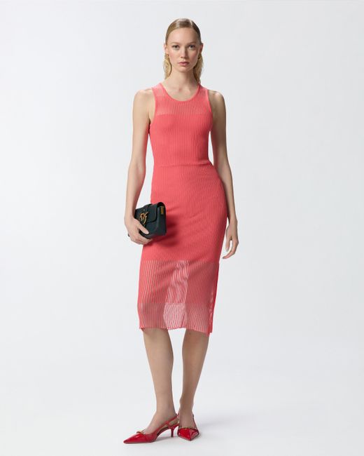 Abito Aderente Midi A Costine Trasparenti di Pinko in Pink