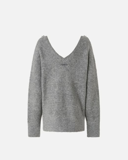 Jersey De Mezcla De Lana Con Bordado Joya, Gris-Monumento Gr Pinko de color Gray